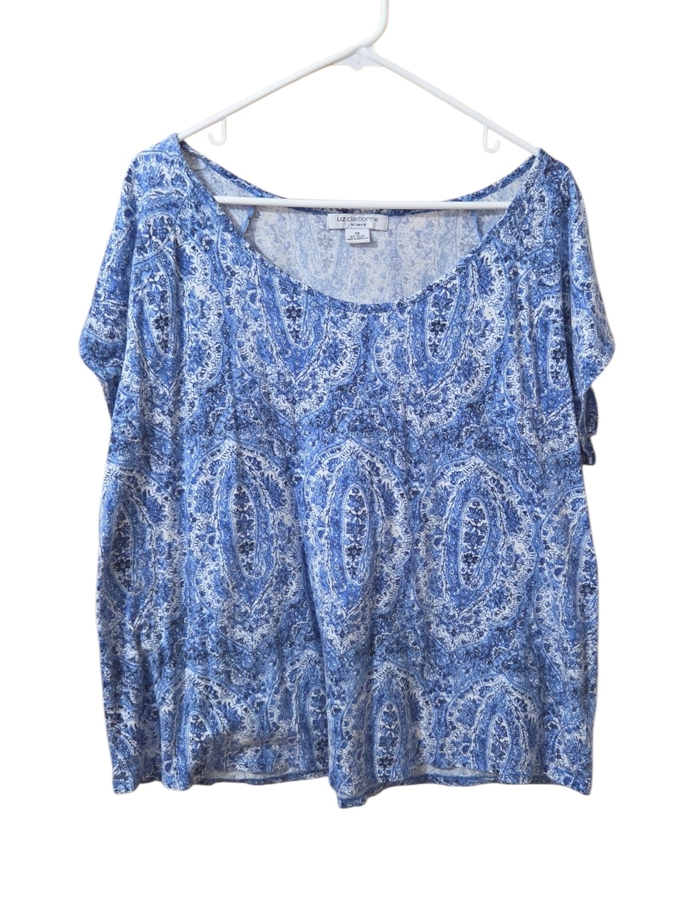 Liz Claiborne Blue Paisley Scoop-Neck Short Sleeve Top